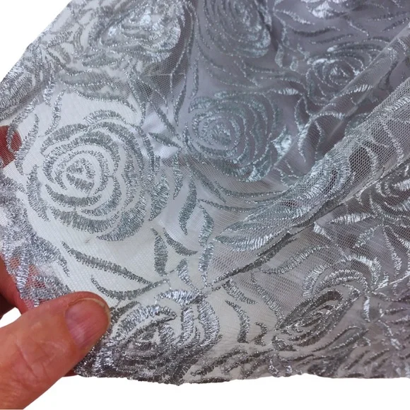 RARE EDITIONS Silver Tulle Lace Floral Princess Formal Layered Dress size 6X - Picture 15 of 16